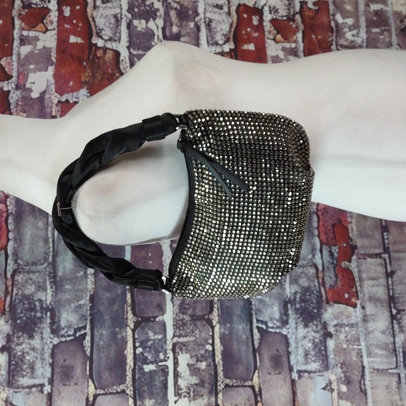 Zara Crystal Studded Black Satin Bag - Picture 9 of 9